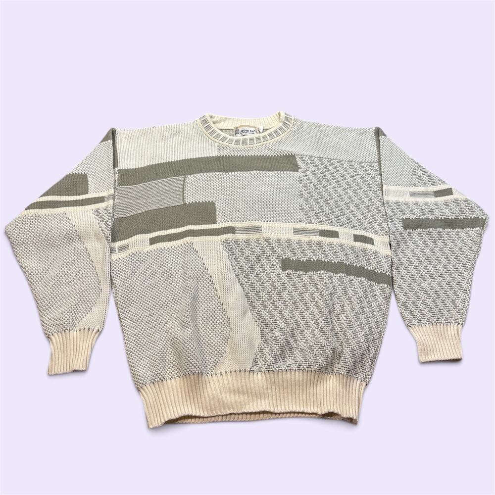 Vintage London Fog XL Geometric Knit Sweater Wool Blend Made in USA